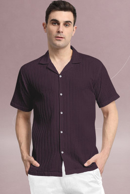 A Dearise Trend Men Self Design, Solid Casual Purple Shirt