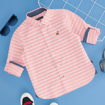 Pantaloons Junior Boys Striped Casual Pink Shirt