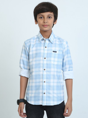ROCKET SCIENCE Boys Checkered Casual Blue Shirt