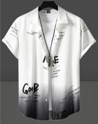 SHFASHION Men Printed Casual White Shirt