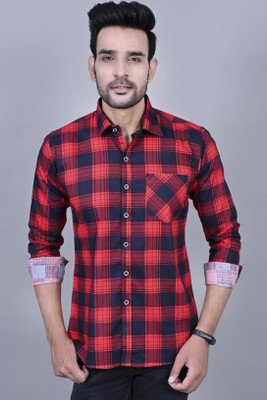 BlackLilly Men Checkered Casual Red, Black Shirt