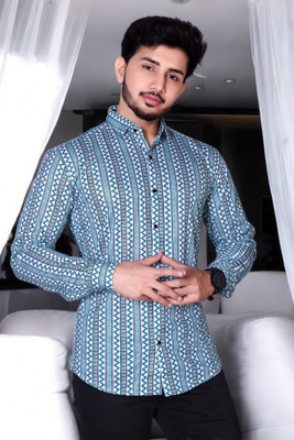 GCFAB Men Printed Casual Blue Shirt