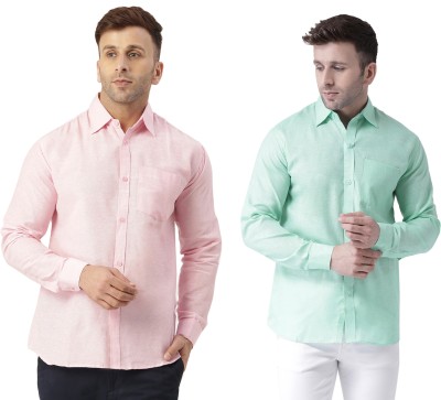 RIAG Men Solid Casual Pink, Light Blue Shirt(Pack of 2)