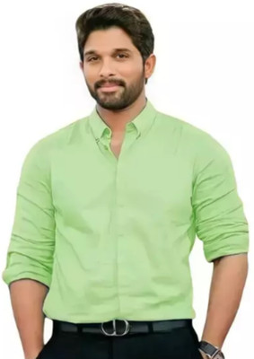 Finico Men Solid Formal Light Green Shirt