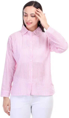 REEDLING Women Striped Casual Pink Shirt