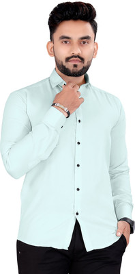 isuelfeb Men Solid Casual Light Blue Shirt