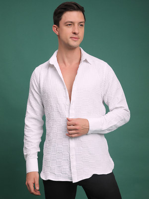 Voroxy Men Self Design Casual White Shirt