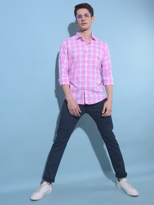 CRIMSOUNE CLUB Men Checkered Casual Pink Shirt