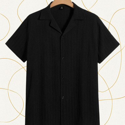 Nita creation Men Self Design Formal Black Shirt