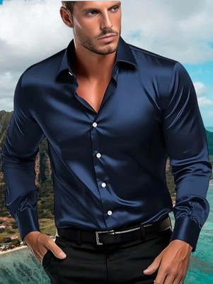 Mahek Fashion Men Solid Casual Dark Blue Shirt