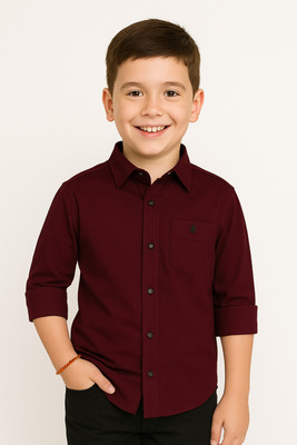 ZAKAR STYLE Boys Solid Wedding Black Shirt