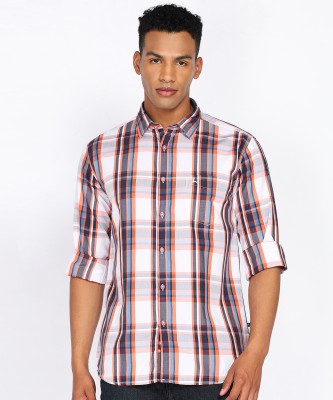 PARX Men Checkered Casual Orange Shirt