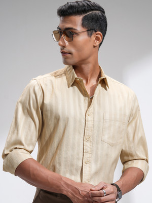 HIGHLANDER Men Striped Casual Beige Shirt