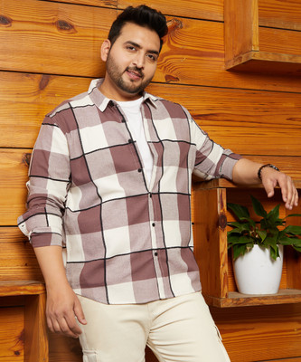 Instafab Plus Men Checkered Casual Purple Shirt