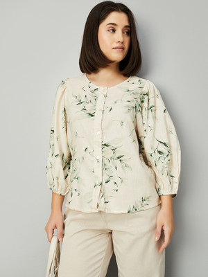MAX Women Printed Casual Beige Shirt