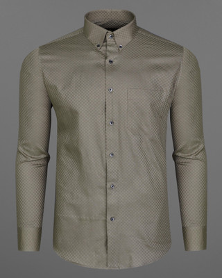 french crown Men Self Design Casual Green Shirt