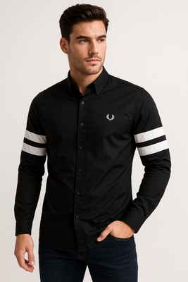 Heed Men Solid Casual Black, White Shirt