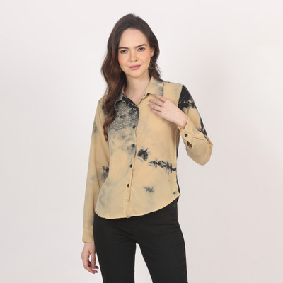 urban streetwear Women Dyed/Ombre Casual Cream Shirt
