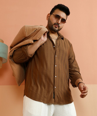 Instafab Plus Men Solid Casual Brown Shirt