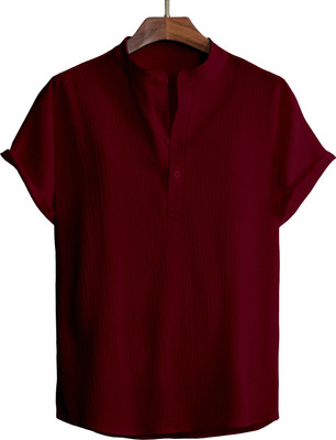 METRONAUT Men Self Design Casual Maroon Shirt