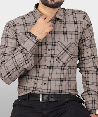 Surhi Men Checkered Casual Silver Shirt