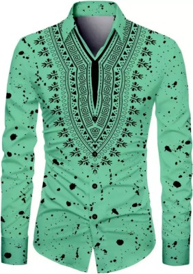 KAPURIYA FAB Men Printed Casual Green Shirt