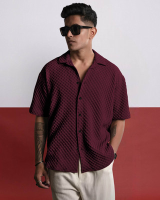METRONAUT Men Self Design Casual Maroon Shirt