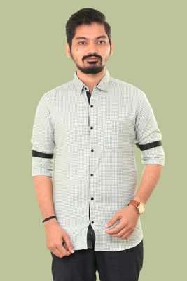 PUBHIZA Men Checkered Casual Green Shirt