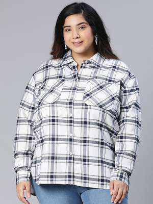 OXOLLOXO Women Checkered Casual White Shirt