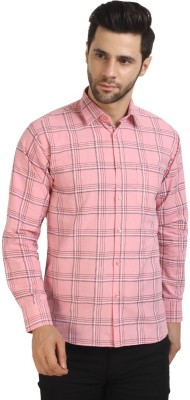 SHOPPYBUCKET Men Checkered Casual Pink Shirt