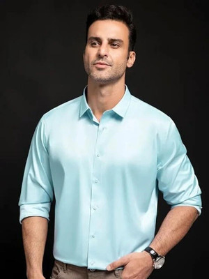 STOVESSY Men Solid Casual Light Blue Shirt
