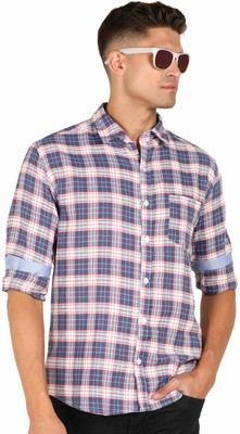 ISUEL FAB Men Checkered Casual Blue, White Shirt