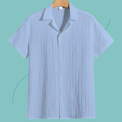Jenil Fashion Men Self Design Casual Light Blue Shirt