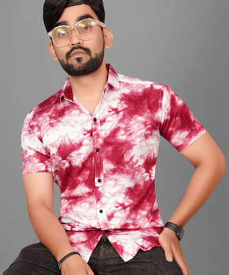 Voroxy Men Dyed/Ombre Casual Maroon, White Shirt