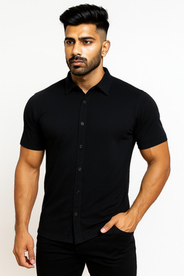 Money Leaf Men Solid Casual Black Shirt