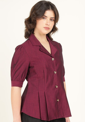 Hancock Women Solid Formal Maroon Shirt