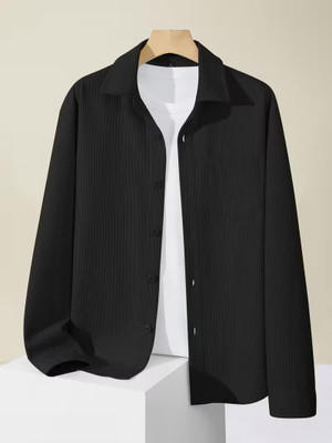 JACKBELLA Men Striped Casual Black Shirt