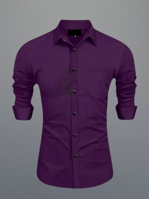 MUMIN Men Solid Formal Purple Shirt