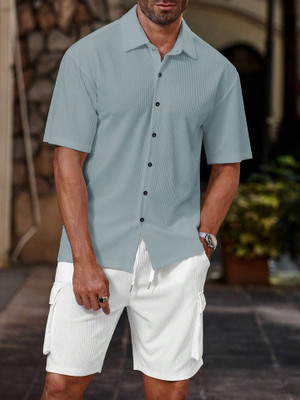 Marmic Fab Men Self Design Casual White Shirt