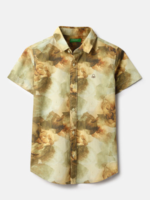 United Colors of Benetton Boys Dyed/Ombre Casual Beige, Brown Shirt