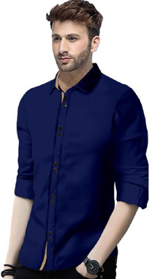 P & V Creations Men Solid Casual Dark Blue Shirt