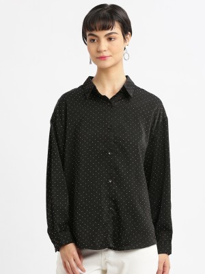 Showoff Women Polka Print Casual Black Shirt