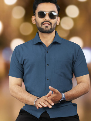 VeBNoR Men Solid Casual Dark Blue Shirt