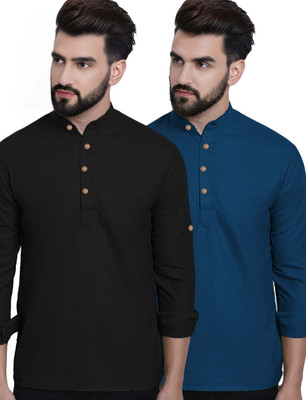 Navkanj Men Solid Asymmetric Kurta(Multicolor)