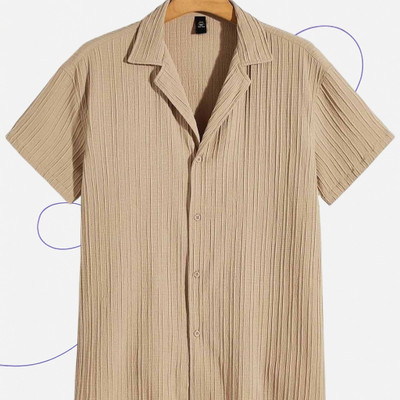 A DEEMOON TREND Men Self Design, Solid Casual Cream Shirt