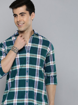 Mast & Harbour Men Checkered Casual Green Shirt