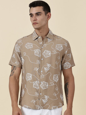 THOMAS SCOTT Men Embroidered Casual Beige Shirt