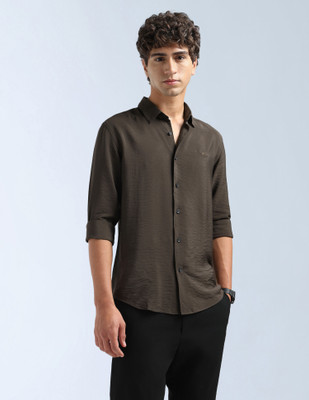 FLYING MACHINE Men Solid Casual Brown Shirt