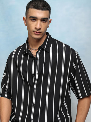 HIGHLANDER Men Striped Casual Black Shirt
