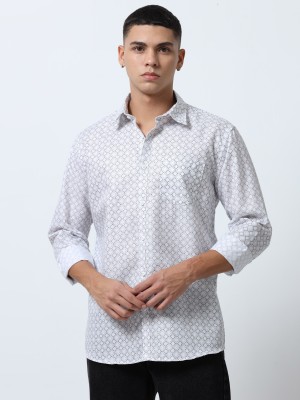 HETIERS Men Geometric Print Casual Grey Shirt